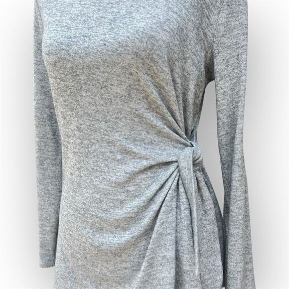 Cable & Gauge Heather Gray Long Sleeve Tie Knot Waist Sweater, Women’s Medium - Picture 3 of 10